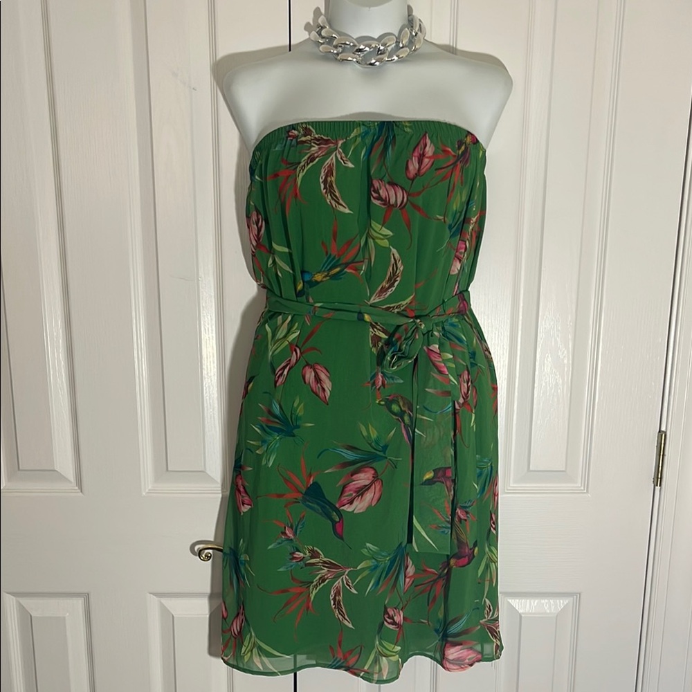 NY&CO Floral Strapless Green Dress